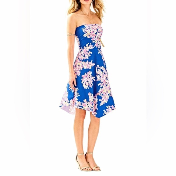 Lilly Pulitzer Dresses & Skirts - Lilly Pulitzer Strapless Fit & Flare Dress Sz 2XS Blue pink
